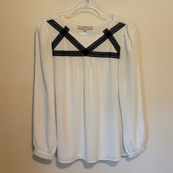 LOFT White with Black Polka Dots Chiffon Blouse size Medium - Picture 1 of 12